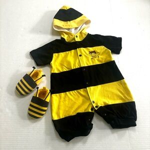 Bumblebee Baby Romper Halloween Costume Hooded Jumpsuit with‎ Shoes Size M/6mo